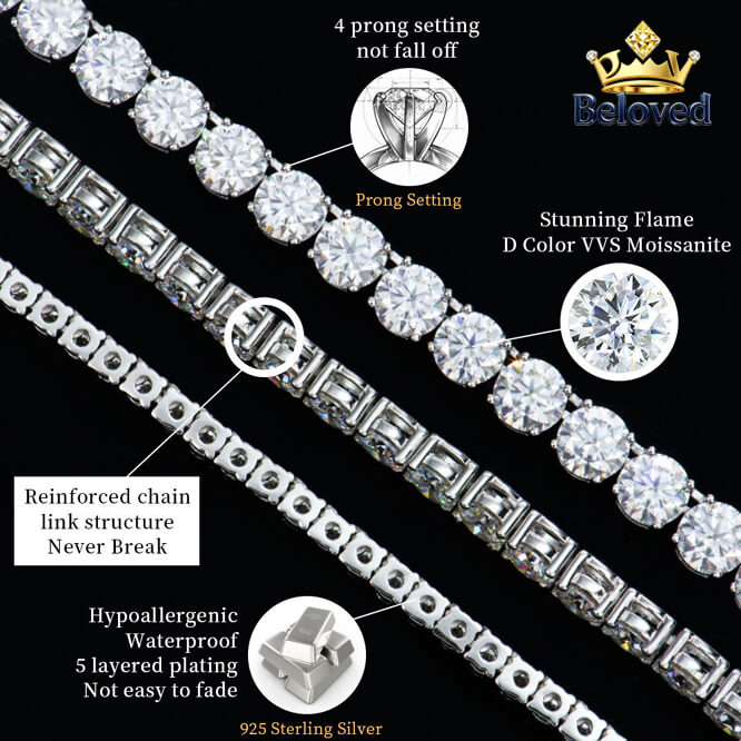 VVS Graded Mossanite Moissanite Diamond Tennis Chain Bracelet Gift
