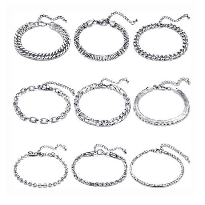 Wholesale Simple Men's Trendy Silver Chain Bracelet Fashion 