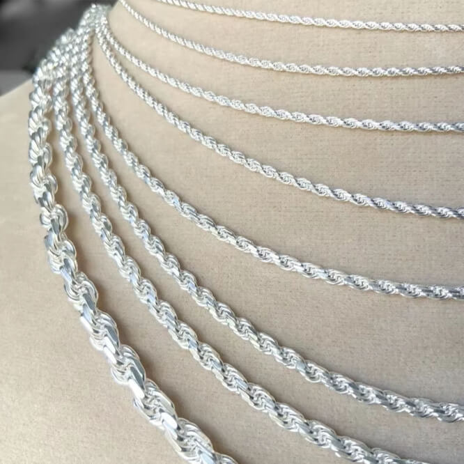  Sterling Silver Twisted Rope Chain 1.2/1.5/1.7/2.3/3.3mm Real Solid Silver Twist Rope Chain for Men Women
